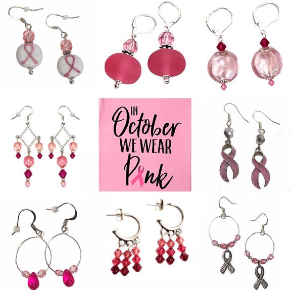 Handmade Swarovski Crystal•Sterling Silver Breast Cancer Awareness Earrings, NEW - Picture 4 of 7